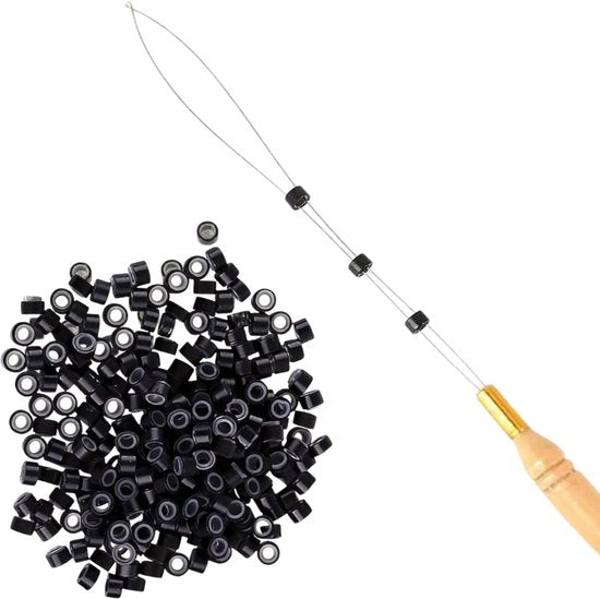 Thef microringen 200 stuks met loopnaald - 200 + 1 loopnaald / Zwart