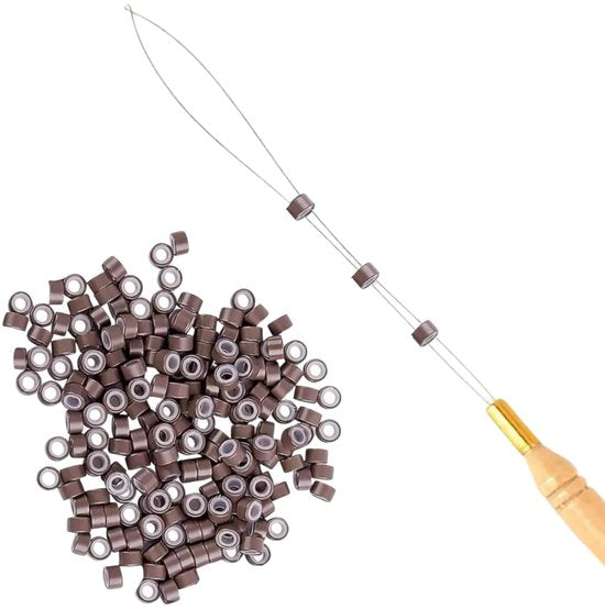 Thef microringen 200 stuks met loopnaald - 200 + 1 loopnaald / Bruin