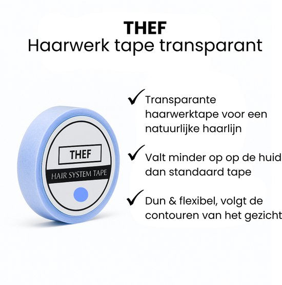 Thef haarwerk tape transparant, volgt de contouren van het gezicht