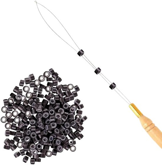 Thef microringen 200 stuks met loopnaald - 200 + 1 loopnaald / Donkerbruin