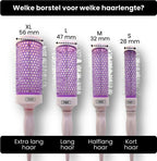 Welke Thef föhnborstel bij welke haarlengte: XL 56 mm, L 47 mm, M 32 mm, S 28 mm
