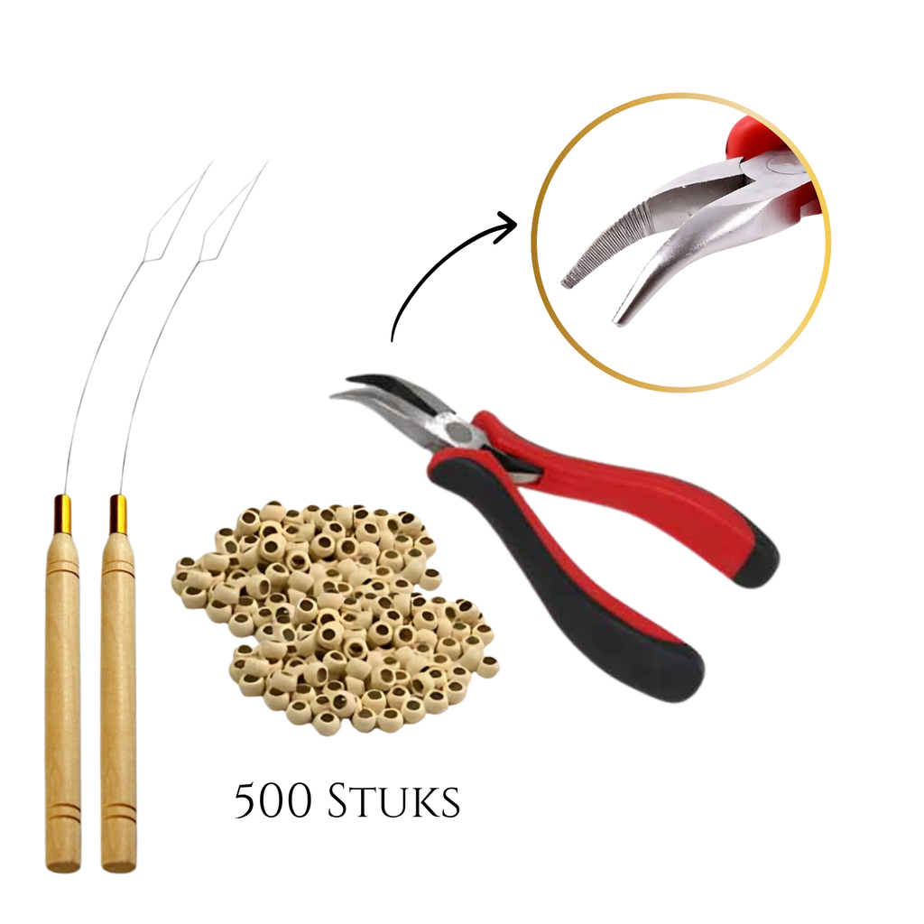 Thef nanoring startset met 500 blonde nanoringen, loopnaalden en tang