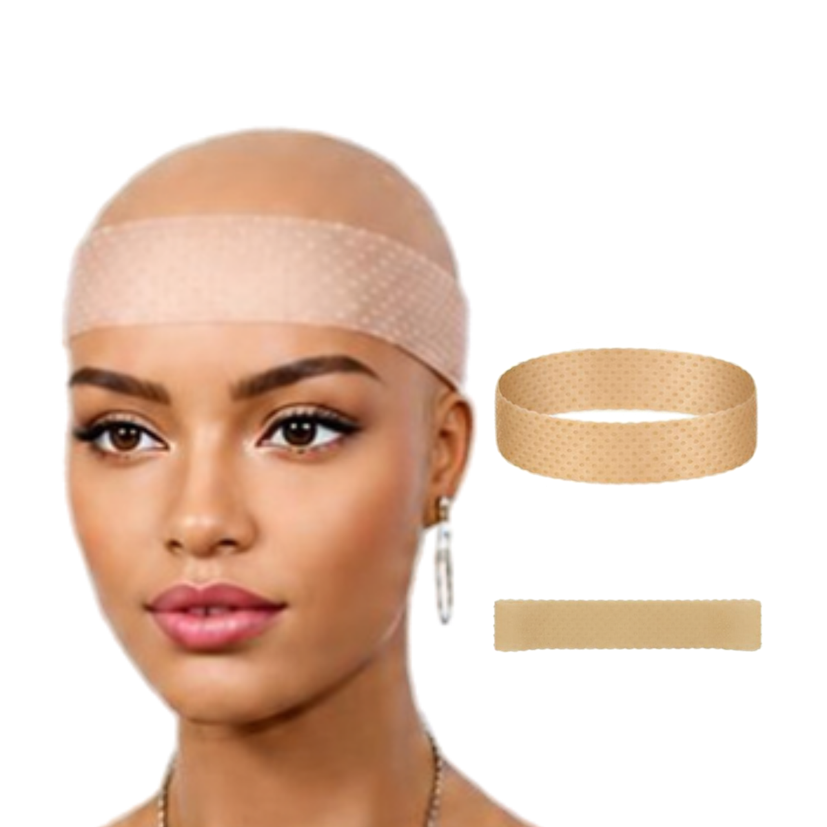 Model mit beigem Thef Perückenband aus Silikon