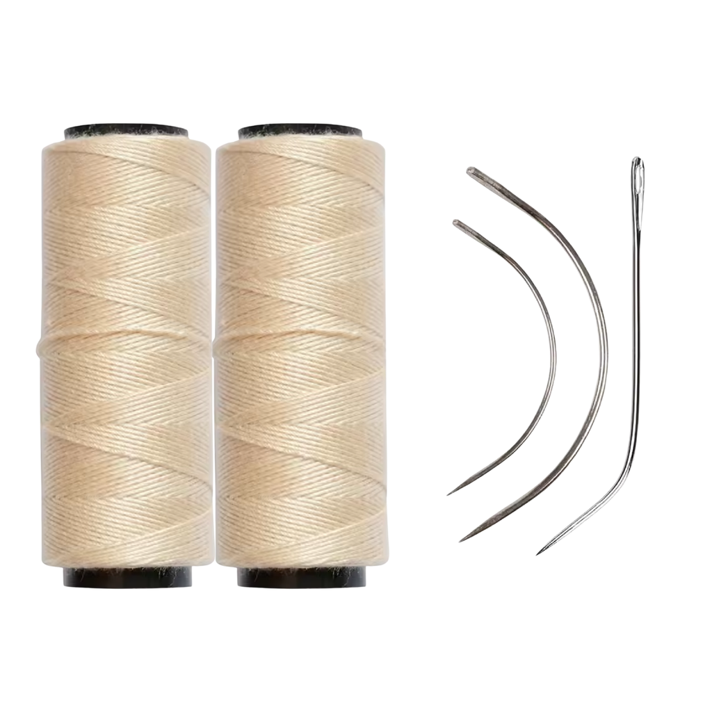 Thef weave set met 2 klosjes blond draad en naalden